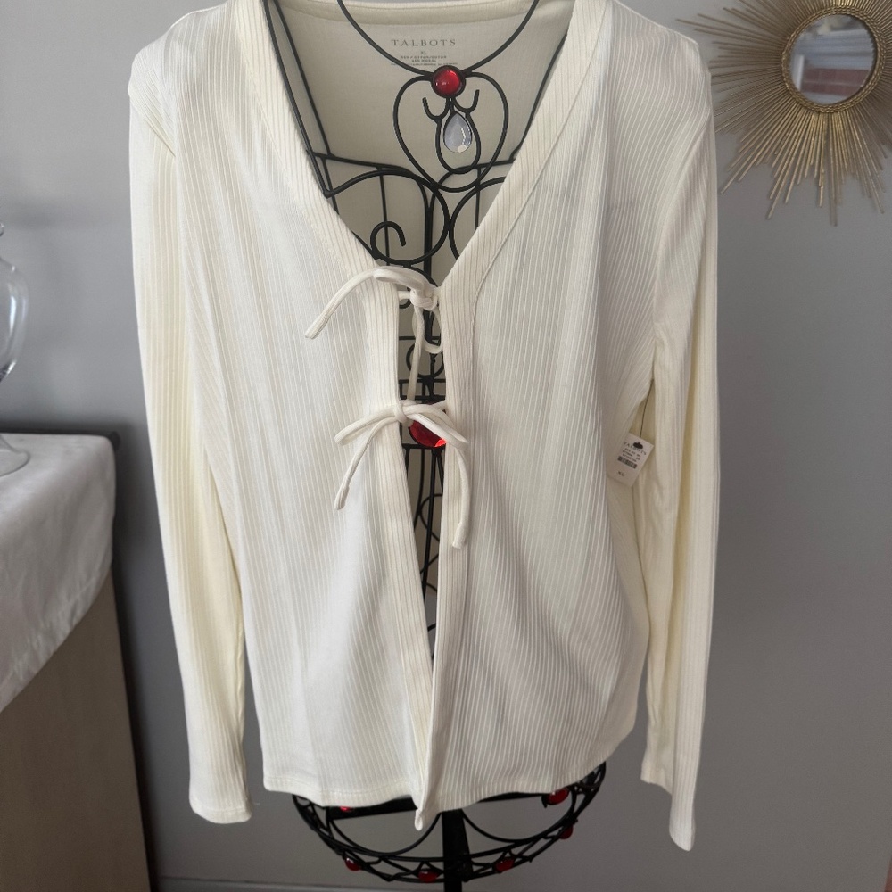 Talbots cream tie cardigan